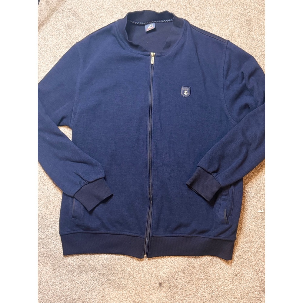 Kerver Yachting XXL Mens Full Zip Jacket‎ Blue Anchor Logo Knit Bomber Sweater
